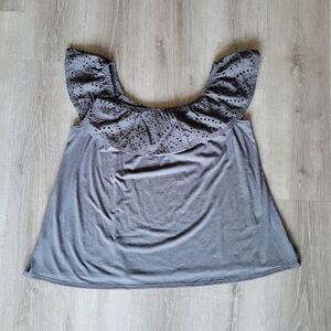 Grey Lane Bryant Off Shoulder top with Eyelet Ruffle 2x Plus 18/20 NWT